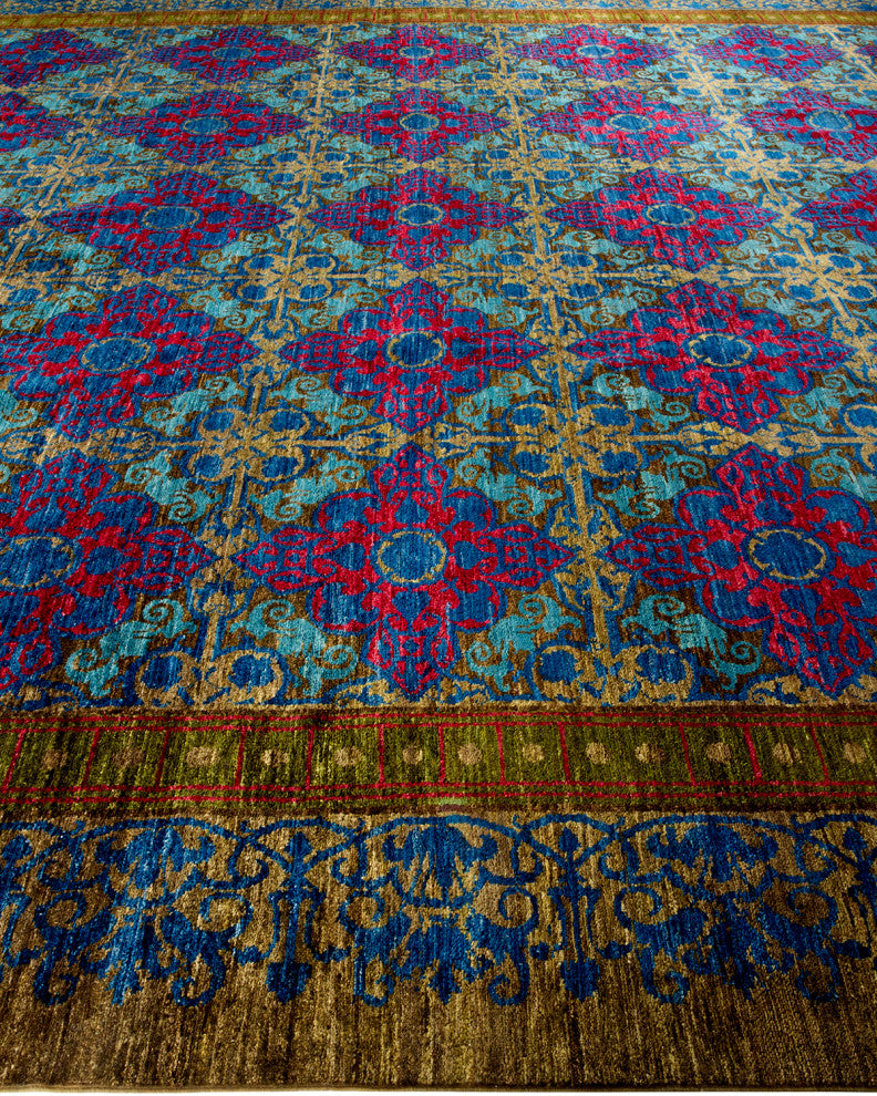 Suzani, One-of-a-Kind Handmade Area Rug Green, 15' 4" x 12' 3"