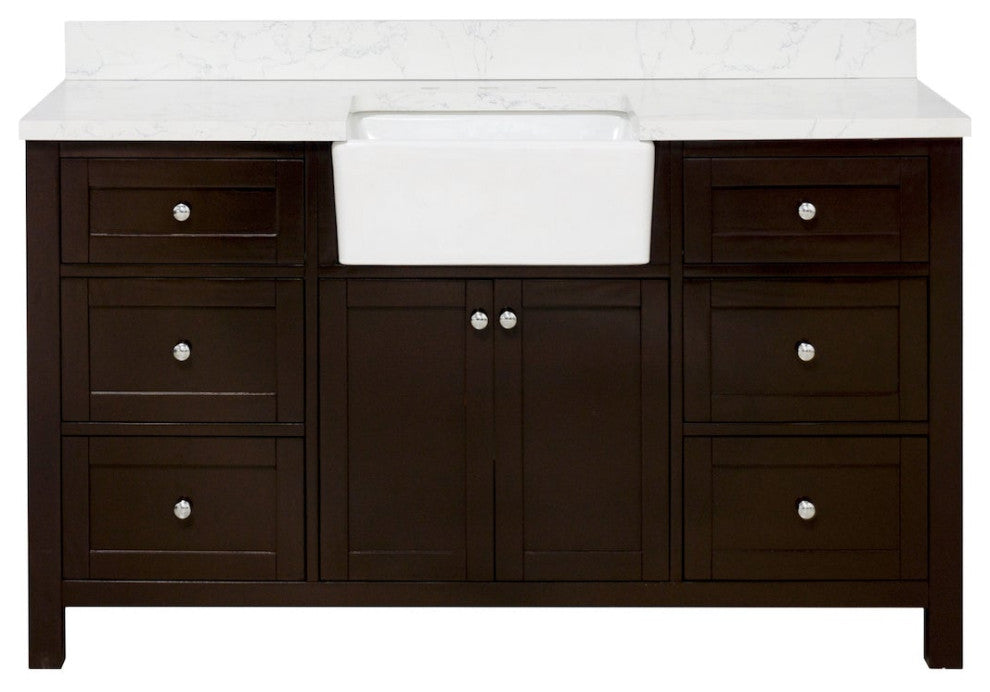 Yorkshire 60" Bathroom Vanity, Chocolate, Engineered Marble, Single