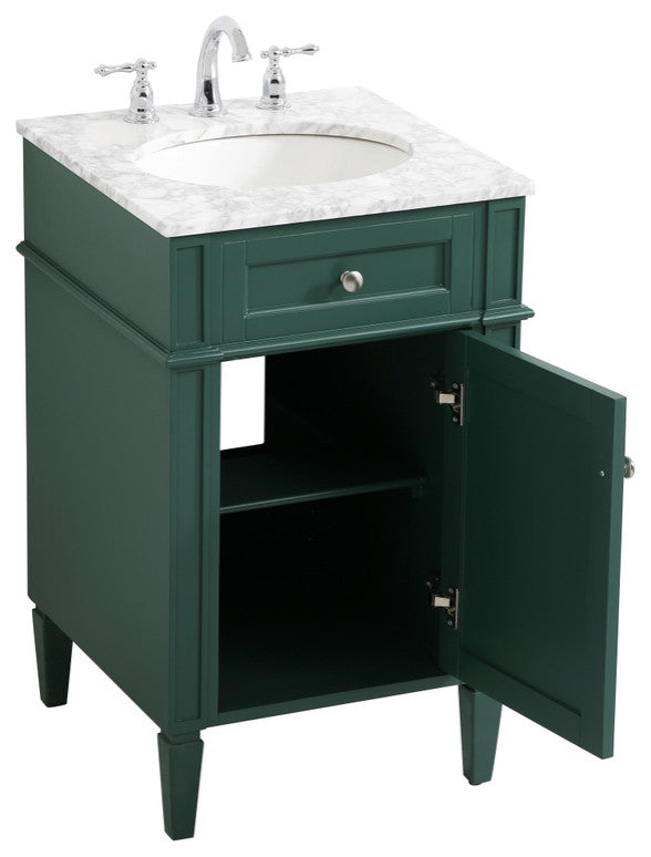 Home Living Vanity with Carrara White Marble Countertop, Green, 21", Single Sink