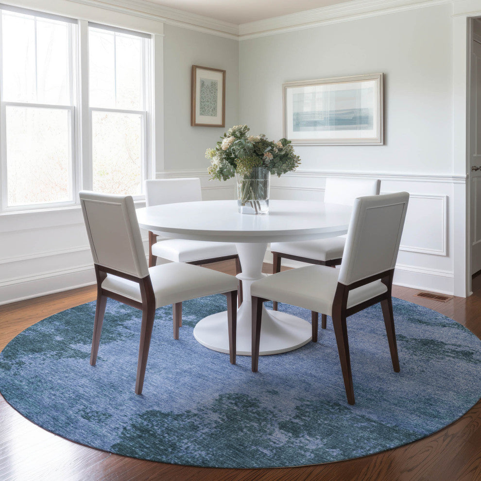 Machine Washable Indoor/Outdoor Chantille ACN1913 Denim 8' x 8' Round Rug