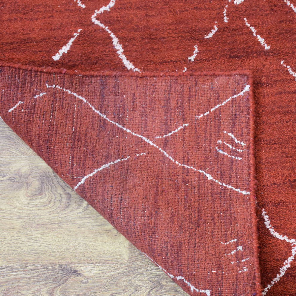 HAND KNOTTED LOOM SILK ECO-FRIENDLY RUG-5'x8',Rectangle,Red White,Contempor