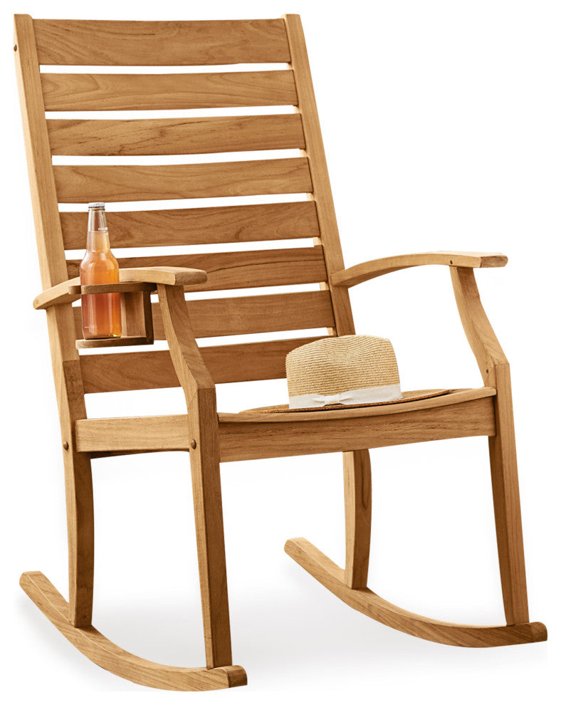Logan Teak Wood Porch Rocking Chair with Cup Holder