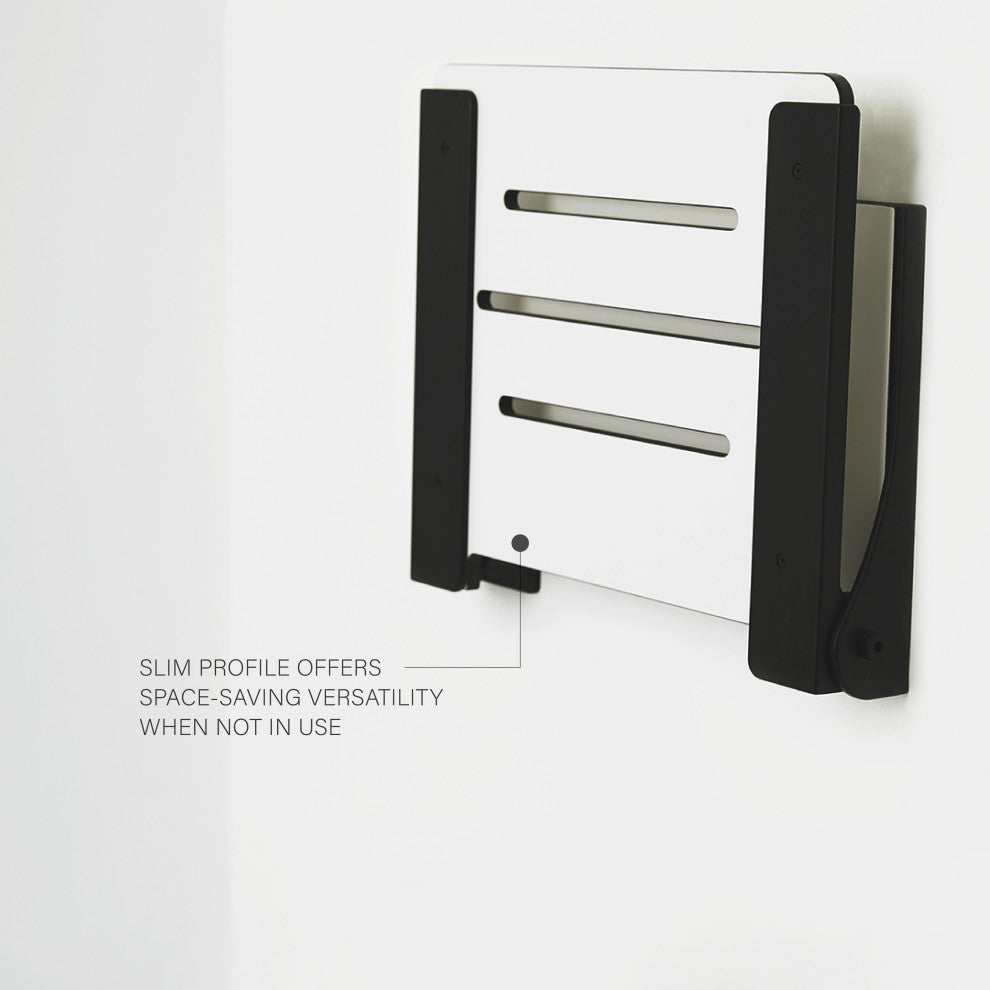 Silhouette Folding Wall Mount Shower Bench Seat, White Seat With Matte Black Frame