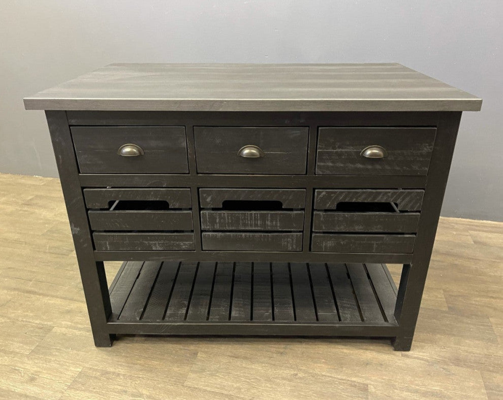 Barlow Crate Kitchen Island Rustic Black and Zinc Top