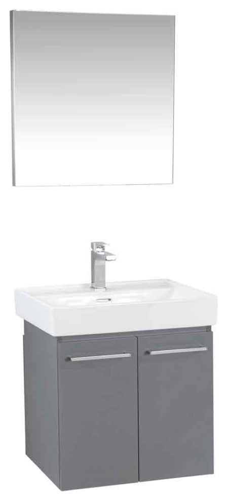 Vita Collection Gray Bathroom Vanity With Sink, Mirror, Countertop, 24
