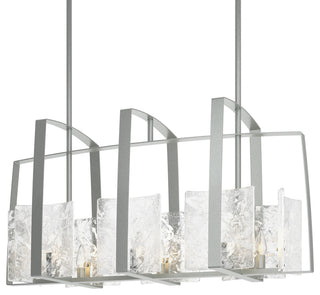 Arc Linear Pendant, Vintage Platinum, White Swirl Glass
