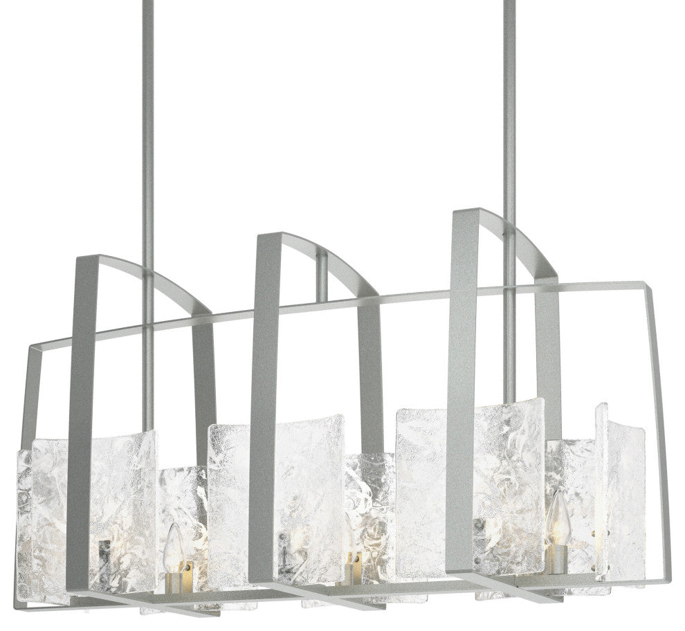 Arc Linear Pendant, Vintage Platinum, White Swirl Glass
