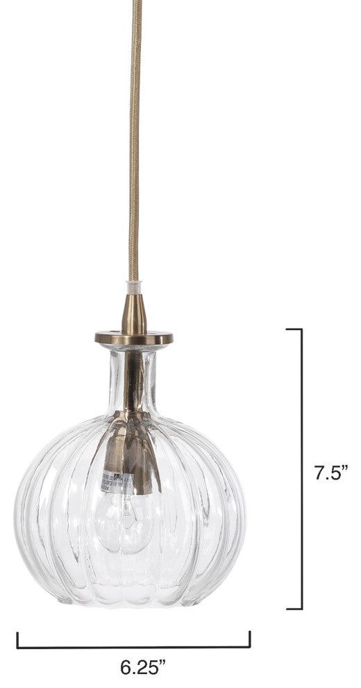 Sophia Carafe Pendant in Clear Glass with Brass Hardware