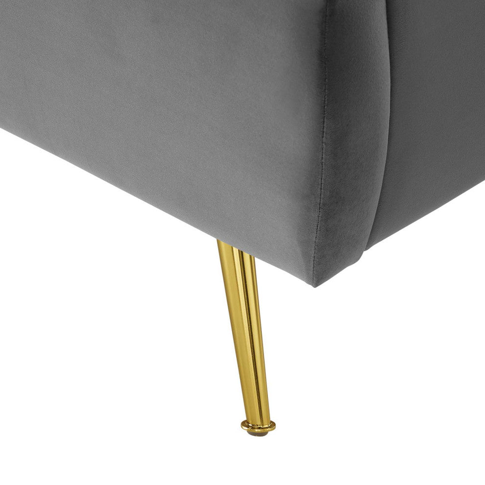 Platform Bed Frame, Queen Size, Velvet, Gray, Modern Contemporary, Bedroom