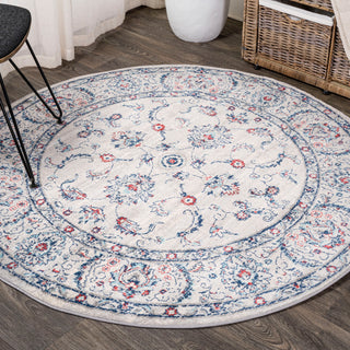 Modern Persian Vintage Medallion Light Grey/Red 6' Round Area Rug