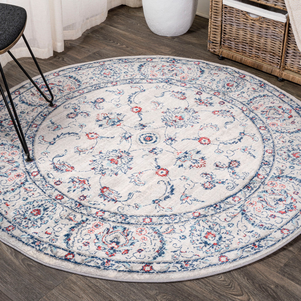 Modern Persian Vintage Medallion Light Grey/Red 6' Round Area Rug