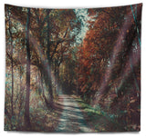 Road Through Red Fall Forest Landscape Photo Wall Tapestry, 92"x78"