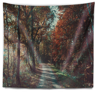 Road Through Red Fall Forest Landscape Photo Wall Tapestry, 92"x78"