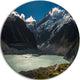 Frosty Mountains Over Blue Lake, Landscape Disc Metal Artwork, 23"