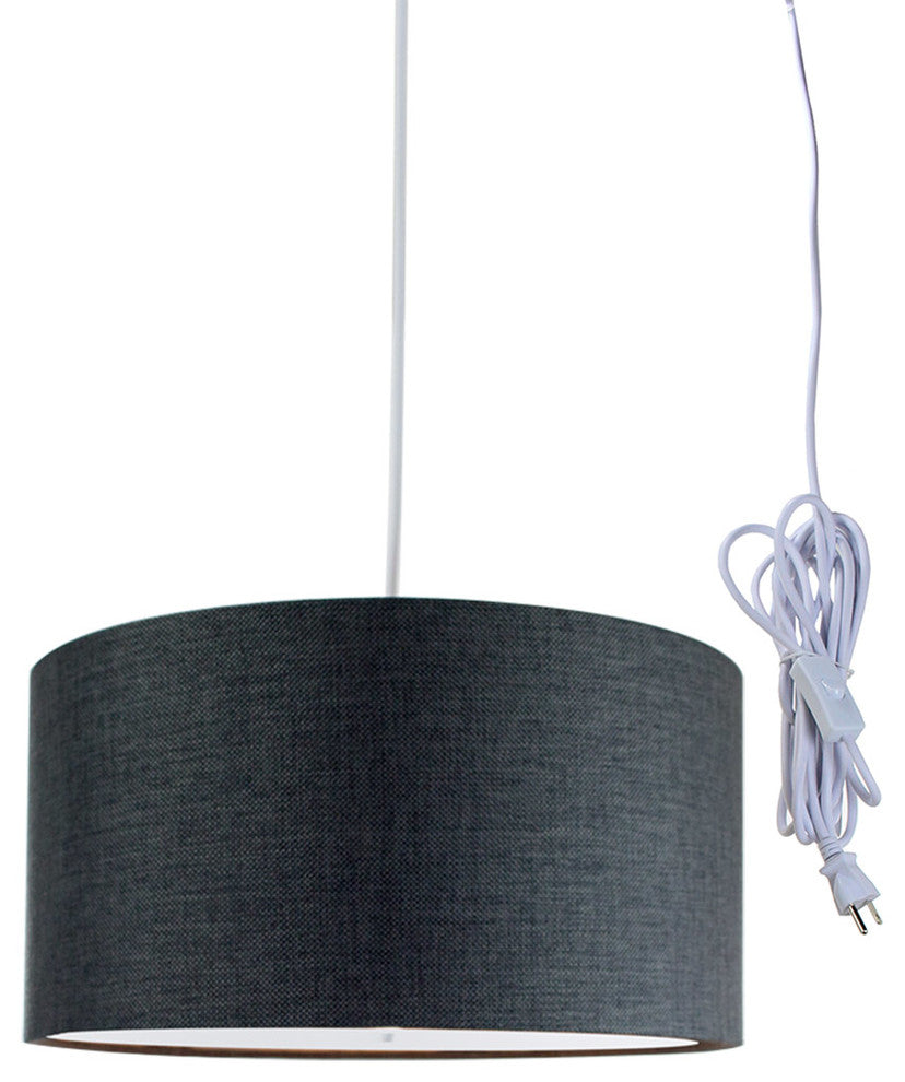 2 Light Swag Plug-In Pendant 16"w Granite Gray with Diffuser, White Cord