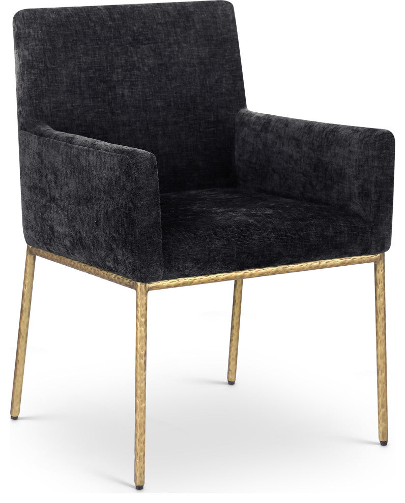Reeves Upholstered Dining Chair, Black, Chenille , AC,  Brushed Brass, Set of 2
