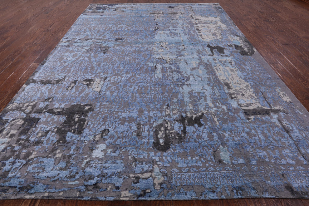 8' 9" X 12' 1" Wool and Silk Modern Handmade Rug Q7241