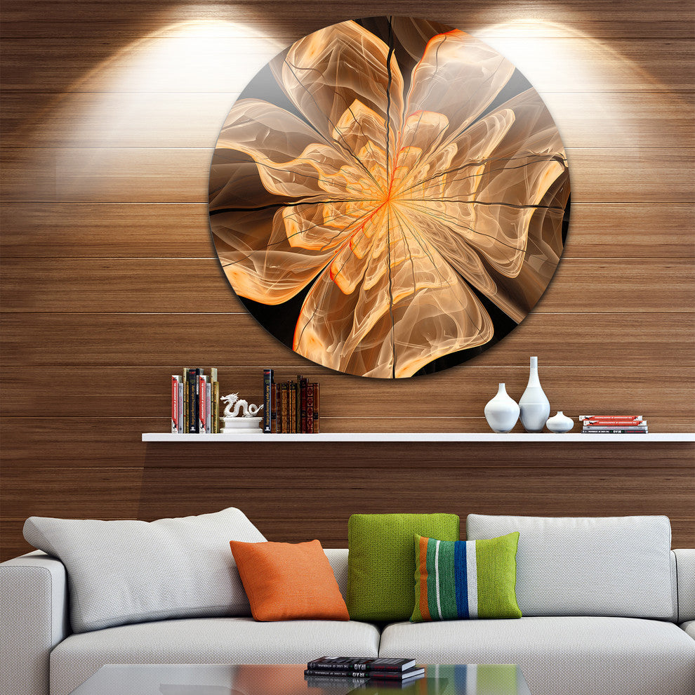 Light Orange Symmetrical Fractal Flower, Floral Disc Metal Artwork, 23"