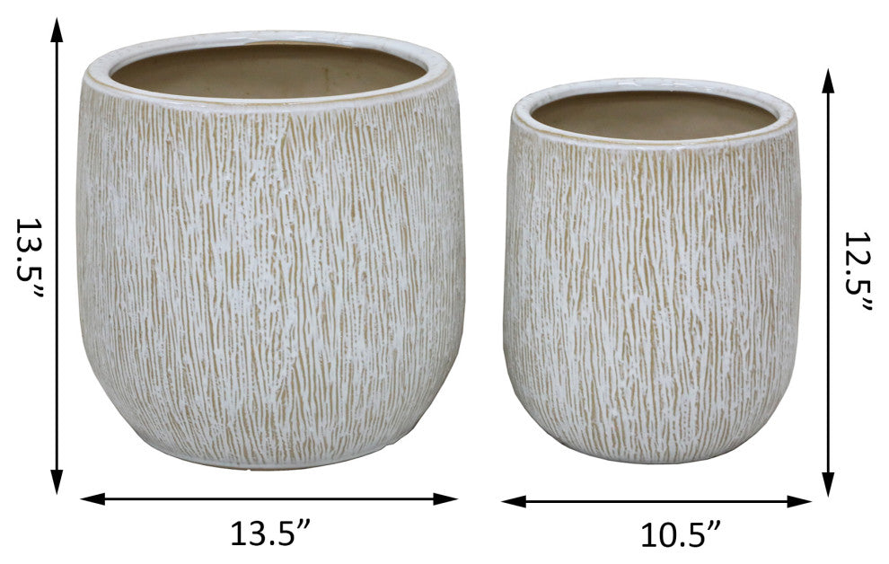 14.5" and11" Outdoors Tree Bark Ceramic Pot ,Set of 2