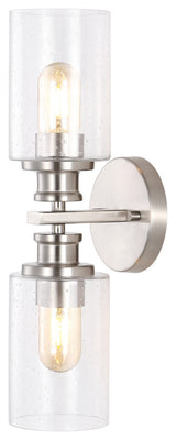 Jules Edison 16.5" Cylinder 2-Light Seeded Glass LED Vanity, Nickel