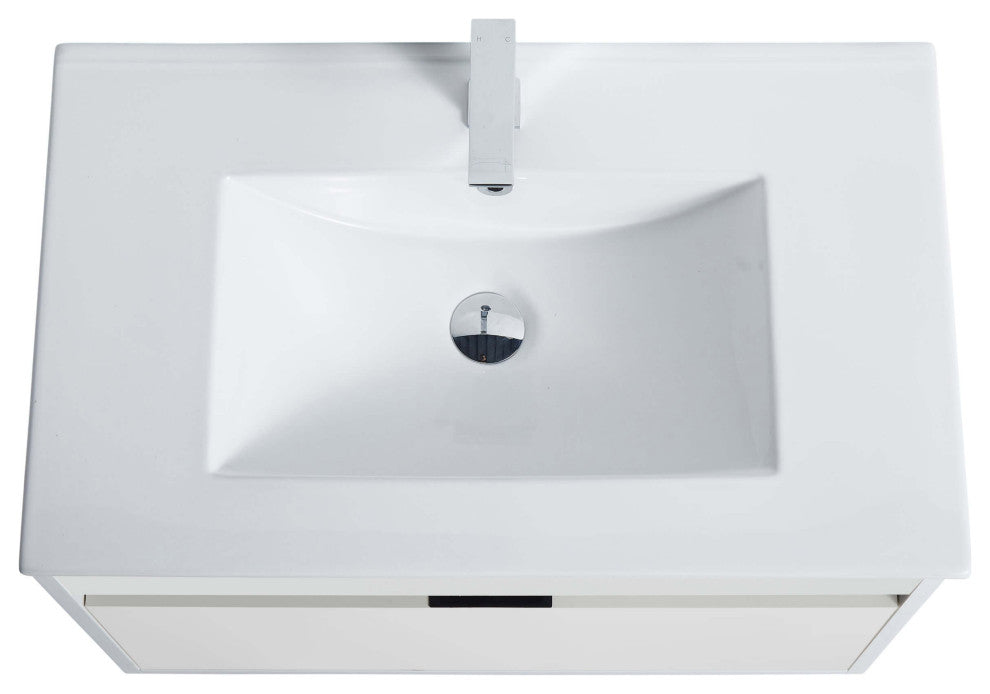 Alpine Wall Mount Bathroom Vanity and Sink, White Matte, 30"