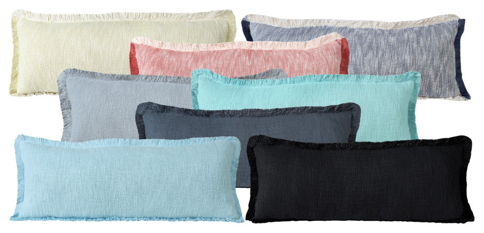 Ox Bay Handwoven Black Distressed Organic Cotton Pillow Cover, 14"x36"