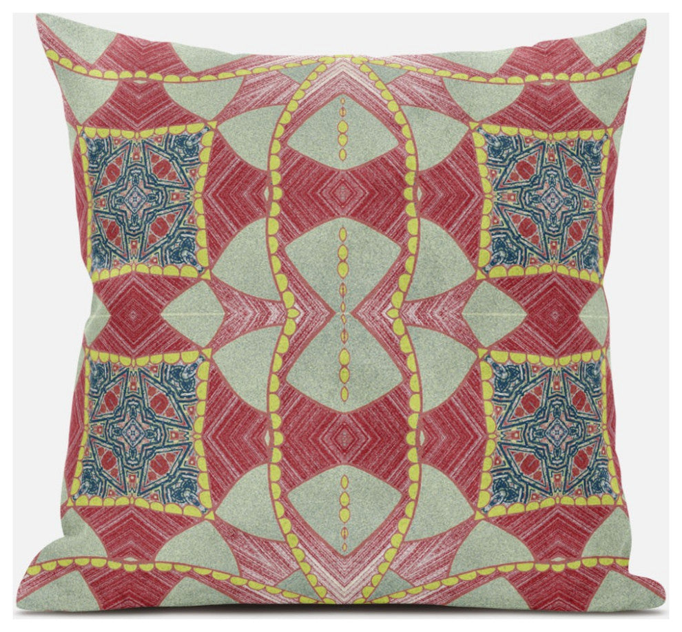 18" Red Yellow Cosmic Circle Boho Suede Throw Pillow