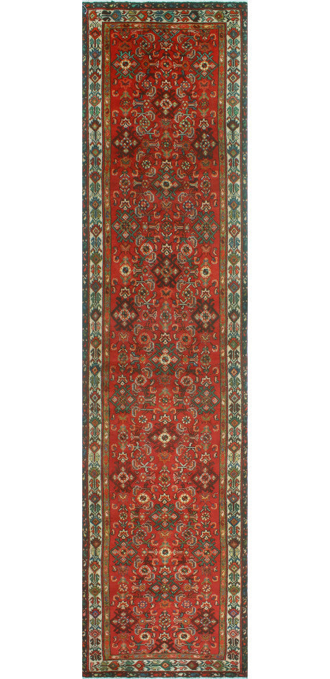 Fine Vintage Distressed Will Red/Beige Runner, 3'4x14'3