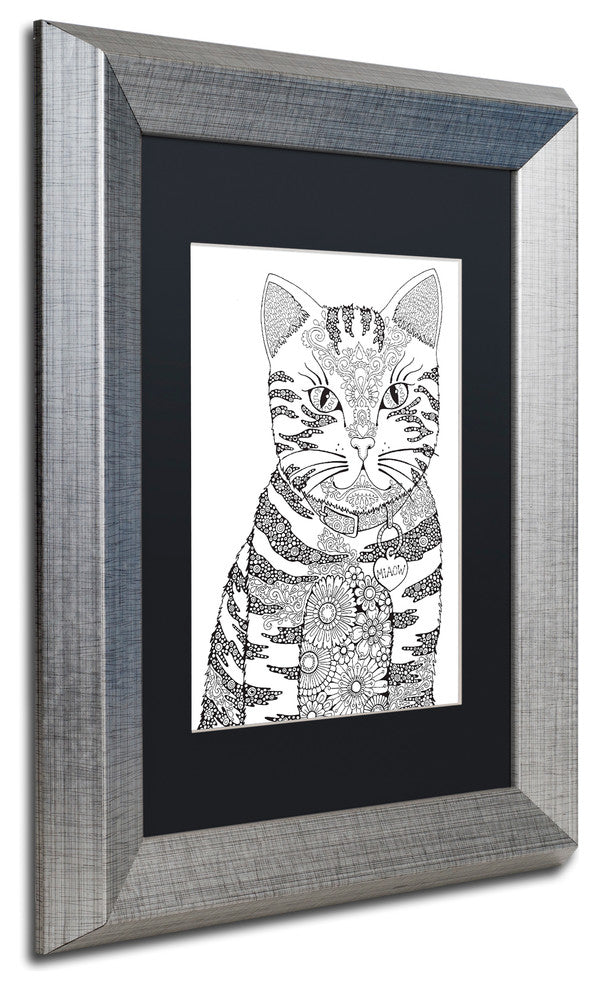 Hello Angel ''Miaow'' Art, Silver Frame, Black Mat, 14x11