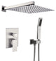 Wellfor Shower Faucet with Rain Shower Head, Handheld Shower and Valve, Brushed Nickel, 12" Shower Head
