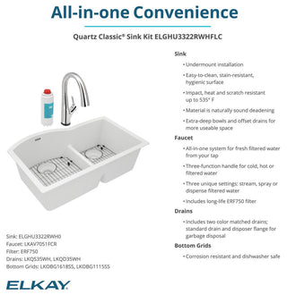 Quartz Classic 33" Undermount Sink Kit With Filtered Faucet, White