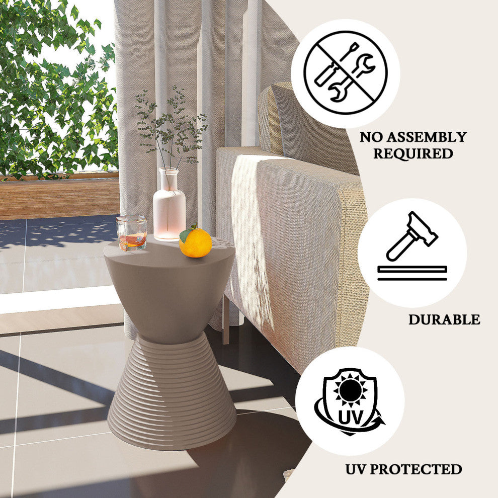 Round Side Table in ABS Plastic Ribbed Design End Table with Removable Lid, Taupe