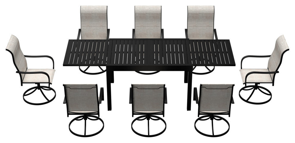 9 Piece Metal Frame Patio Dining Set, Aluminum Extendable Dining Table