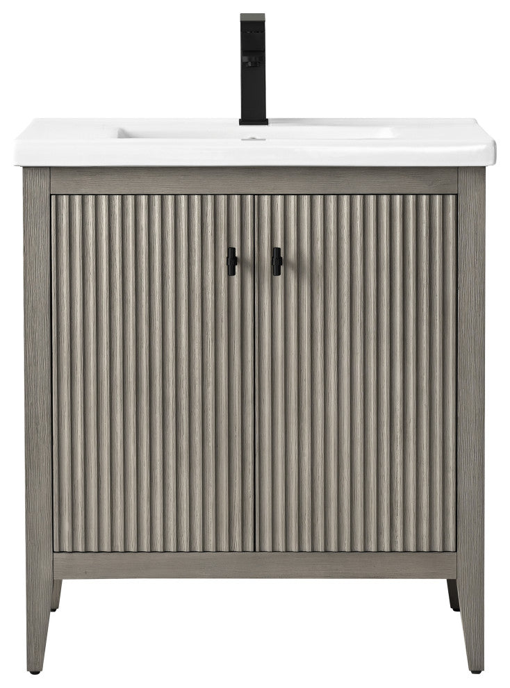 Vanity Art Freestanding Vanity, Driftwood Gray, 30", Single Sink, Matte Black