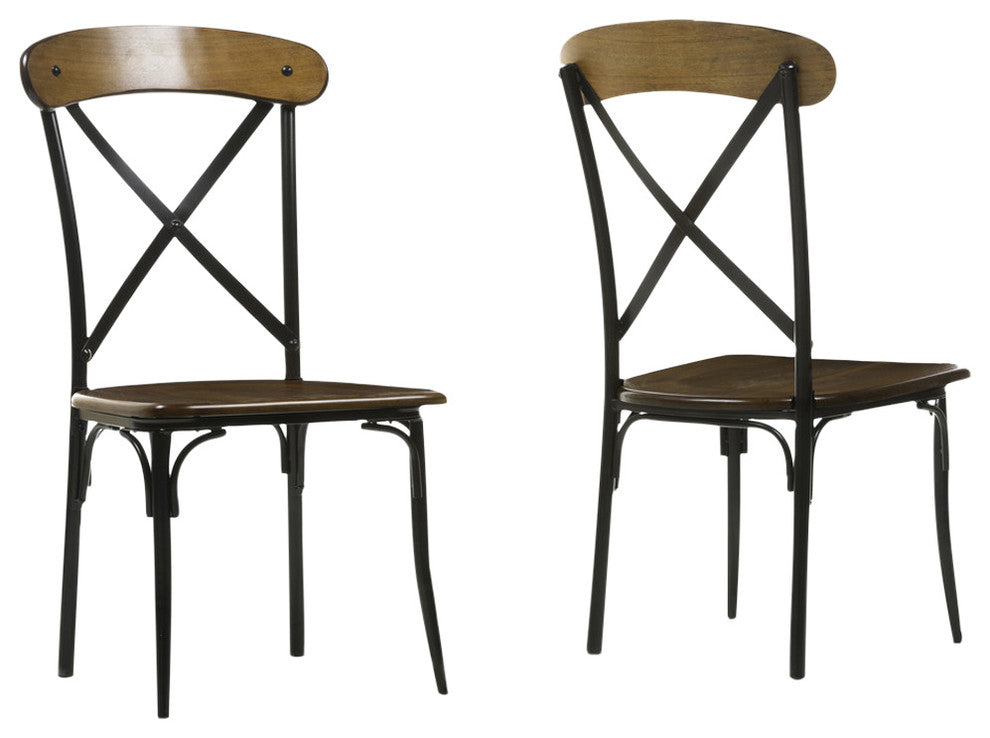 Broxburn Light Brown Wood and Metal Dining Chair, Set of 2