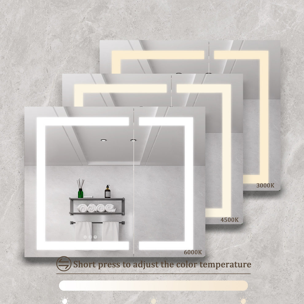 Aluminum Surface/Recessed Mount Medicine Cabinet with Mirror and Lights