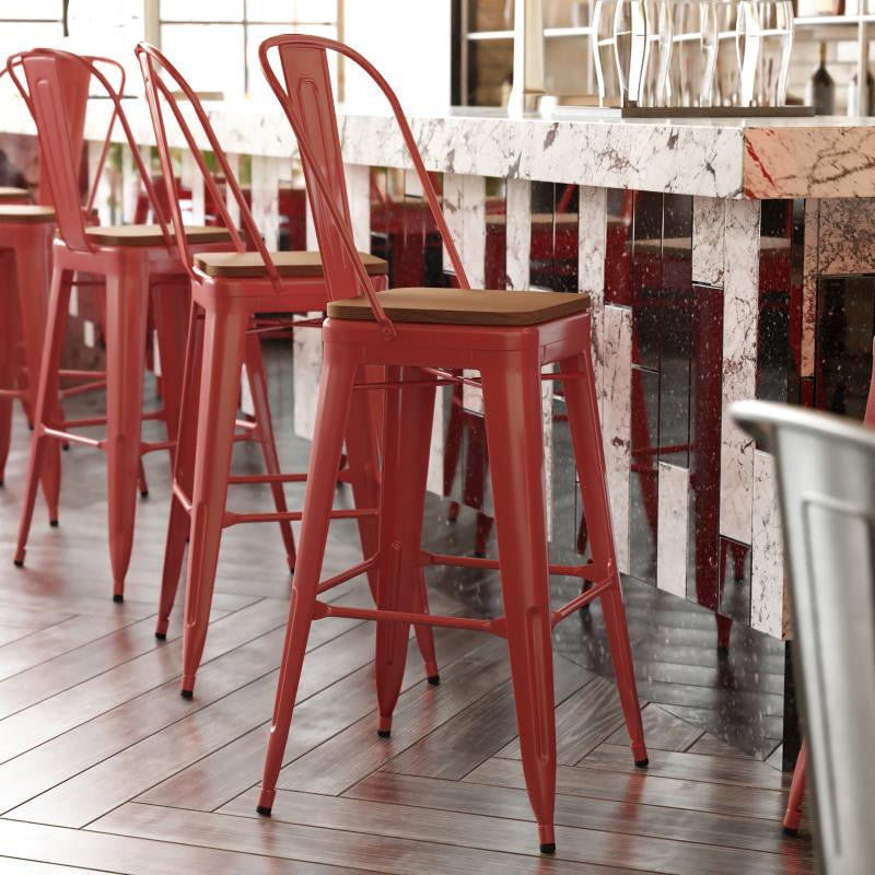 Kai Commercial Grade 30" High Indoor-Outdoor Counter Stool w/Removable Back, Red/Teak