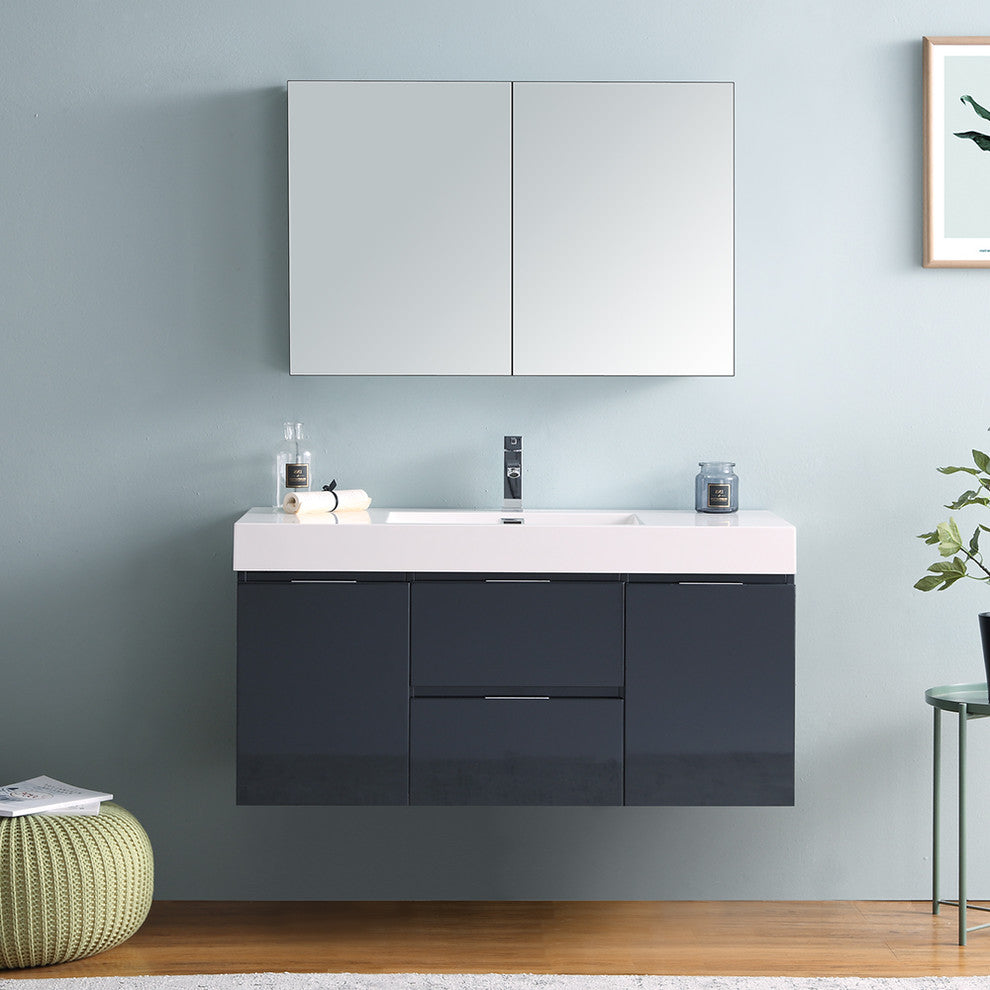Valencia 48" Dark Slate Gray Wall Hung Vanity Set, Cabinet, Faucet FFT3111CH