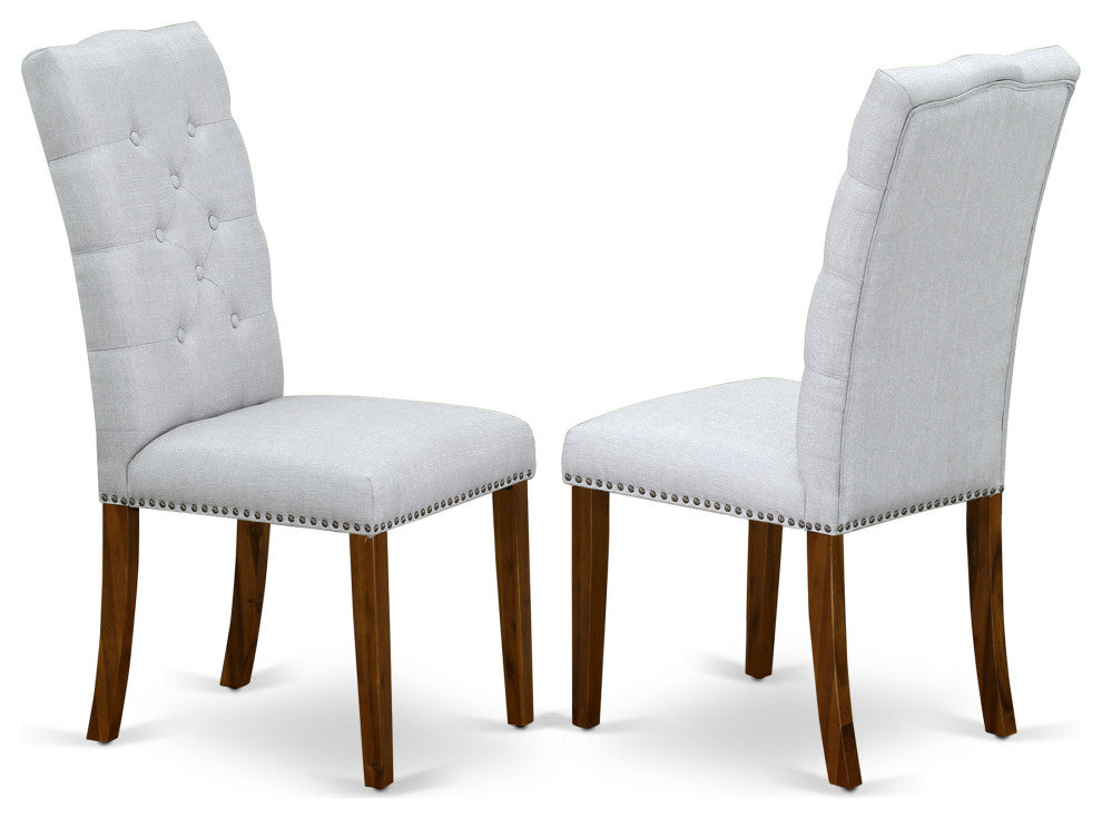 Elsa Parson Chair, Antique Walnut 401 Leg And Grey Fabric Color Set of 2