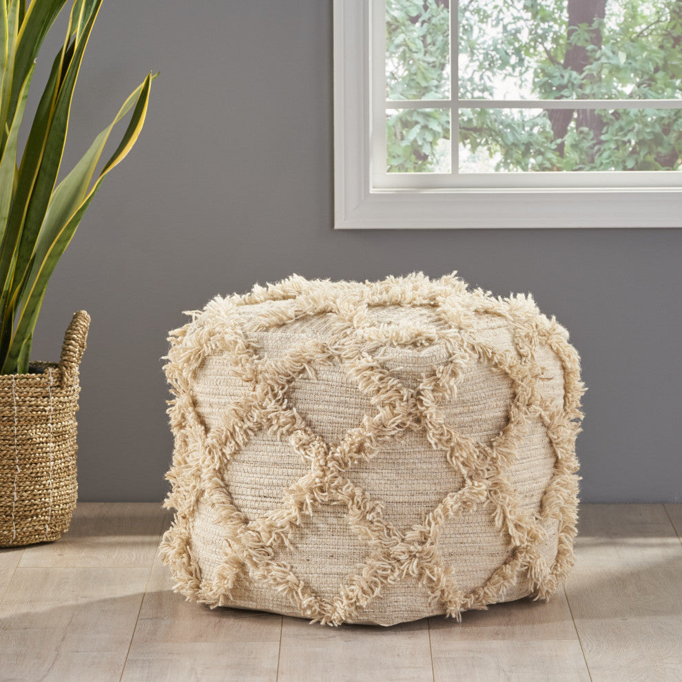 Zoe Handcrafted Boho Wool and Cotton Pouf