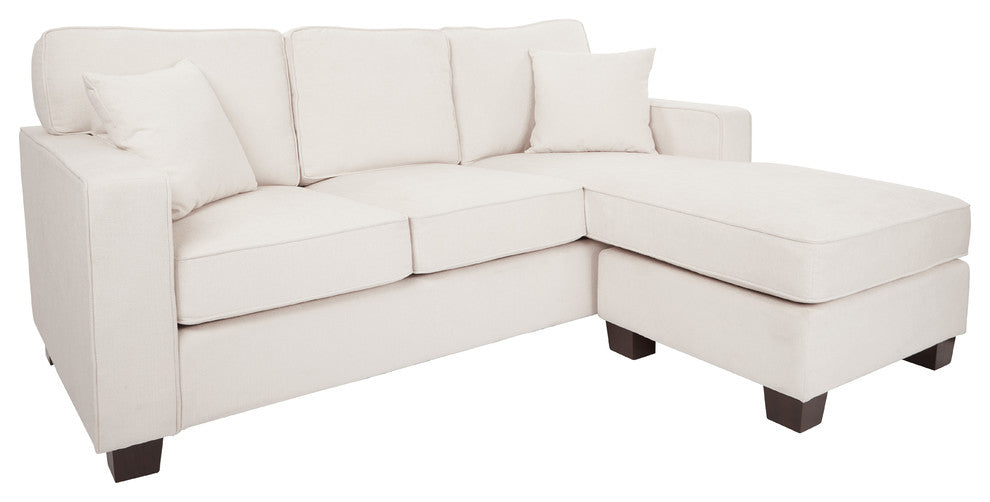 Russell Sectional With Pillows and Coffeeed Legs, Ivory