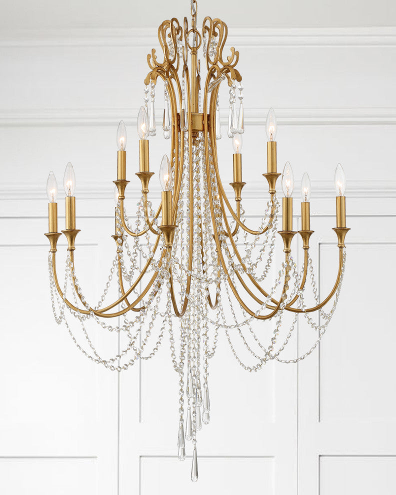 Crystorama ARC-1909-GA-CL-MWP, 12-Light Chandelier, Antique Gold