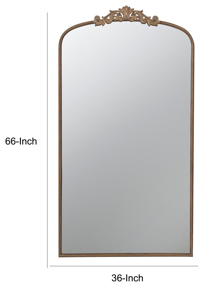 Benzara BM286126 66"Wall Mirror, Gold Curved Metal Frame, Ornate Baroque