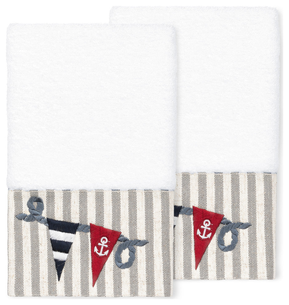 100% Turkish Cotton Ethan 2-Piece Embellished Hand Towel Set, White