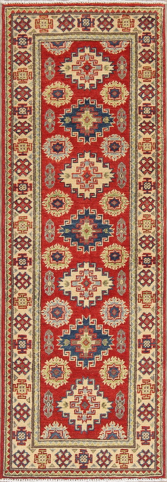 Traditional Kazak Hand-Knotted Pakistani Oriental Runner Rug, Red, 5'10"X2'0"