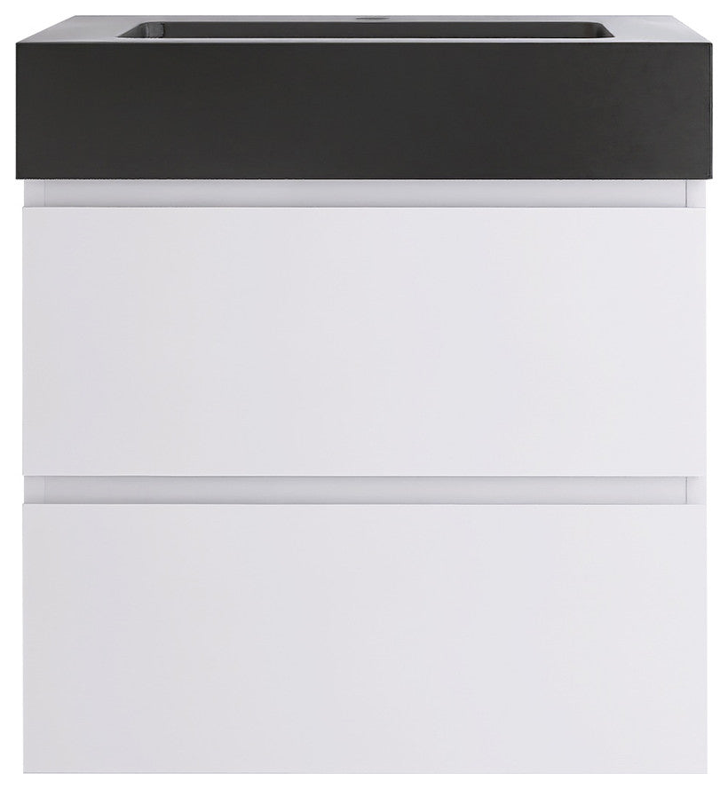 Wood Wall-Mounted Bathroom Vanity Set with Black Integrated Quartz Sand Sink, White, 24"