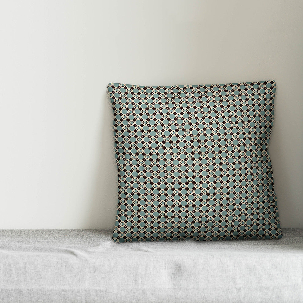 Folk Geometric Pattern, Blue Throw Pillow, 16"x16"