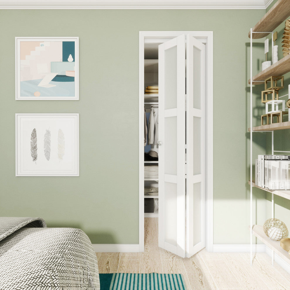 3-lite Frosted Glass Bi-Fold Door with Installation Hardware Kit, 24"w X 78"h