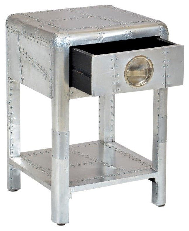 Aviator Aluminum Side Table With 1 Drawer