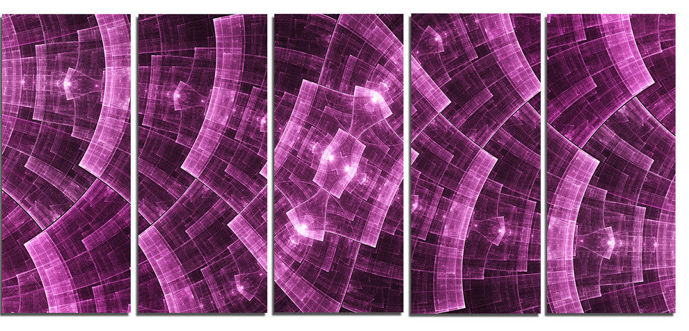 Purple Metal Protective Grids, Abstract Wall Art Canvas, 60"x28", 5 Panels